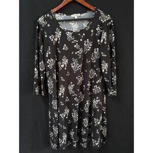 Nine Britton Black Floral A line Dress 3/4 sleeves Sz L